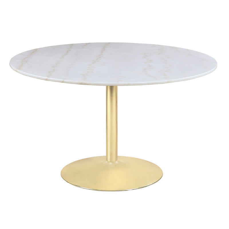 Chilmark Round Marble Top Metal Base Dining Table, Brass