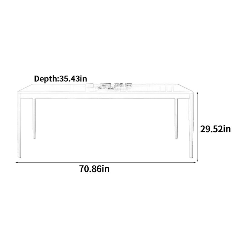 Pure White Matte Rock Slab Dining Table, 29.52"H x 70.86"L x 35.43"W