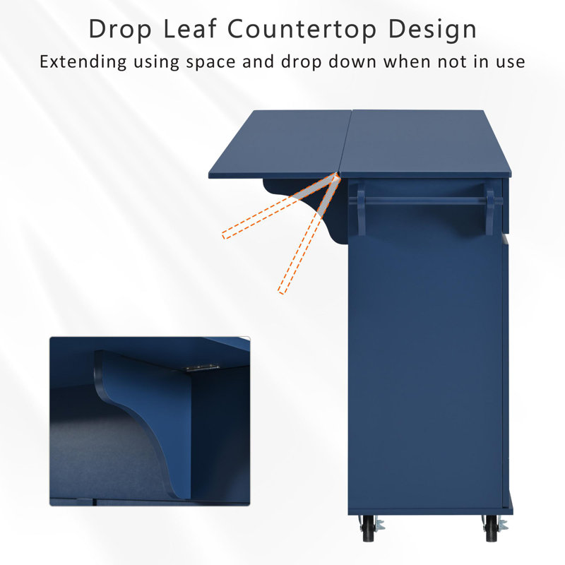 Kitchen Island with Drop Leaf, Navy Blue