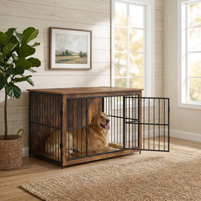 Feandrea Wooden Dog Crate Furniture With Double Doors And Removable Tray,  For Medium And Large Dogs
