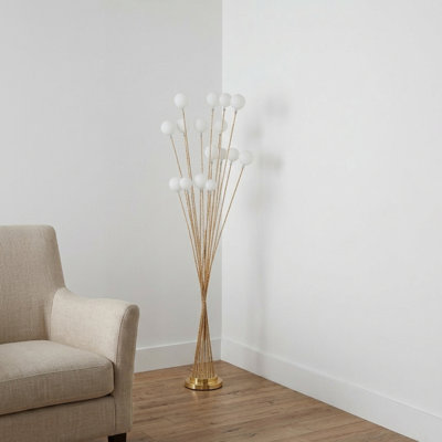 61.5" In 16-Light Acrylic Globe Aluminun Led Chrysanthe Yellow Gold Metal Floor Lamp
