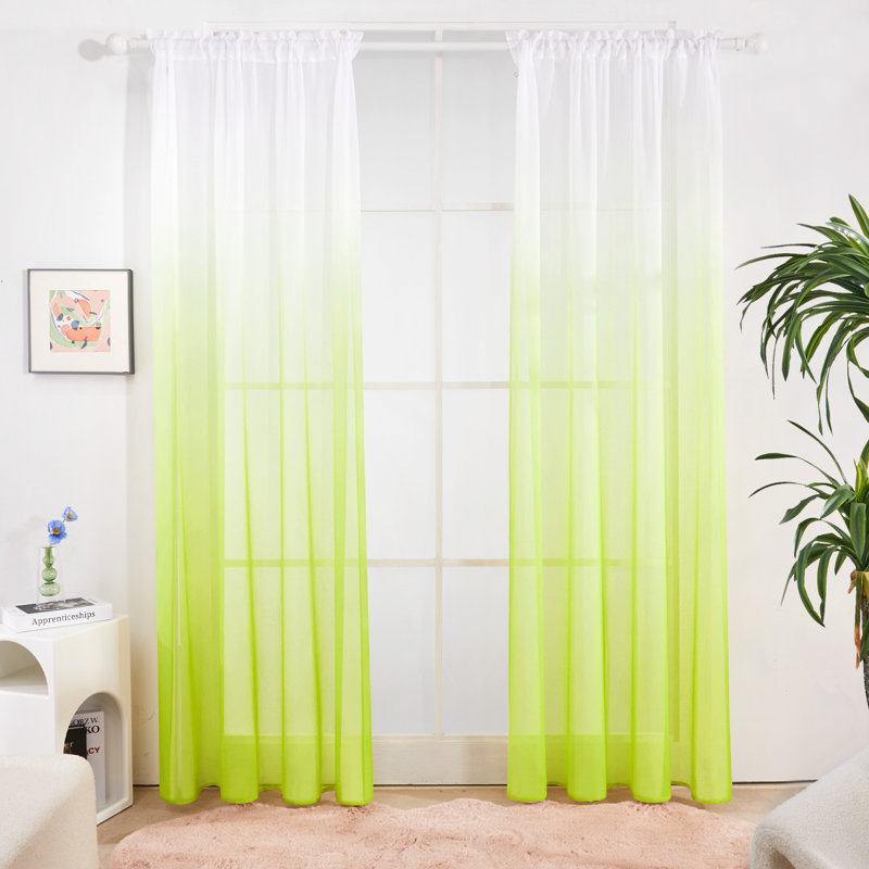 Zhejno Sheer Curtain Pair, 52" W x 90" L, Apple Green