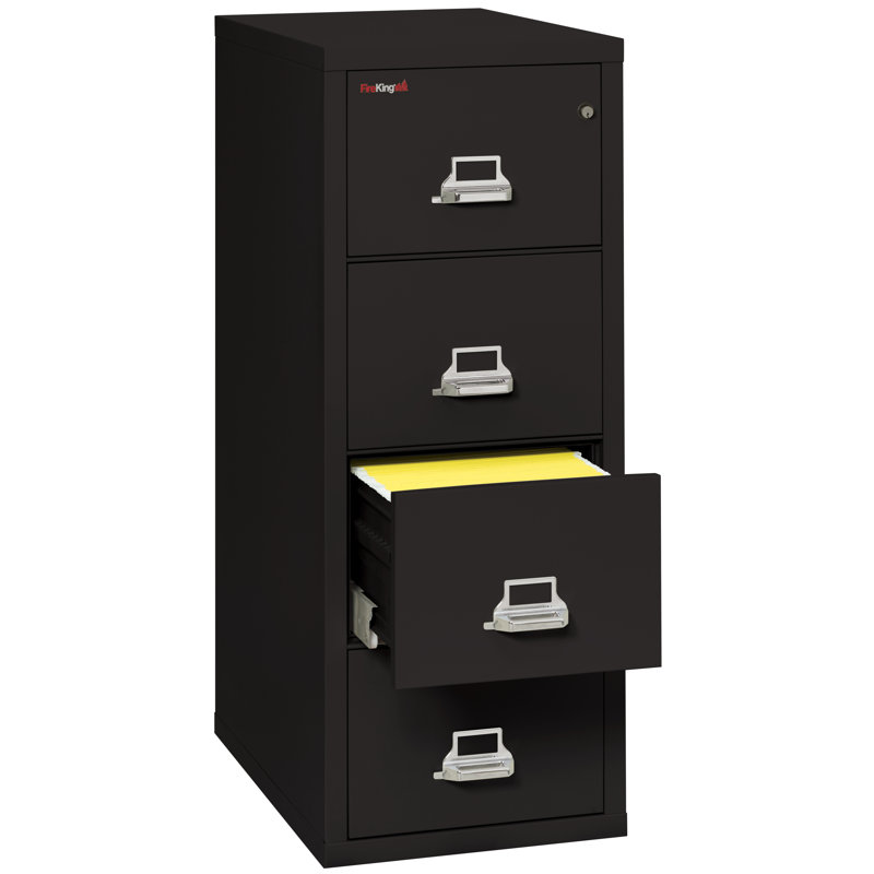 Fireproof 20.8125'' Wide 4 -Drawer Steel File Cabinet, Black, Key Lock, 52.75'' H X 20.81'' W X 31.56'' D 