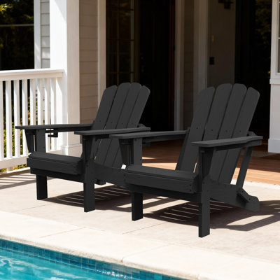 Ensemble de 2 chaises Adirondack pliables en polyéthylène haute densité pour l'extérieur avec porte-gobelets