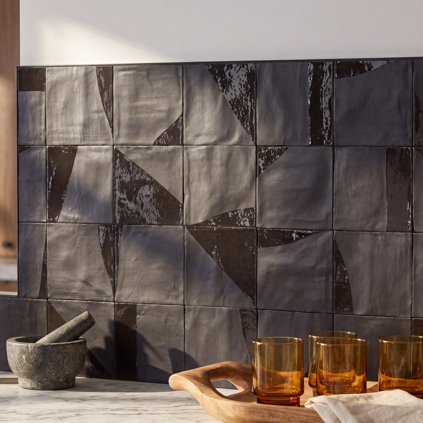 Subway Tile 5.5" x 5.5" Porcelain Tile, Black Drip