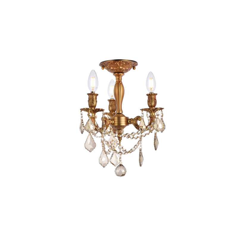 Cristal taillé royal français Rosalia, Or français, H 14 po x l 13 po x P 13 po, 3 lumières