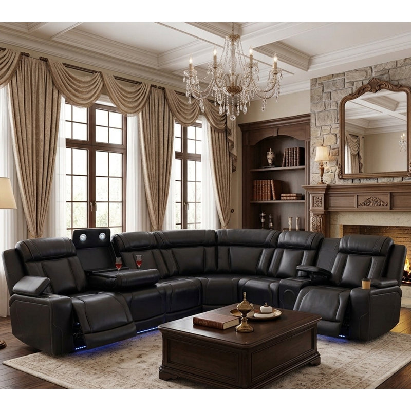 Canapé d'angle inclinable en U Obsidian, Noir gris