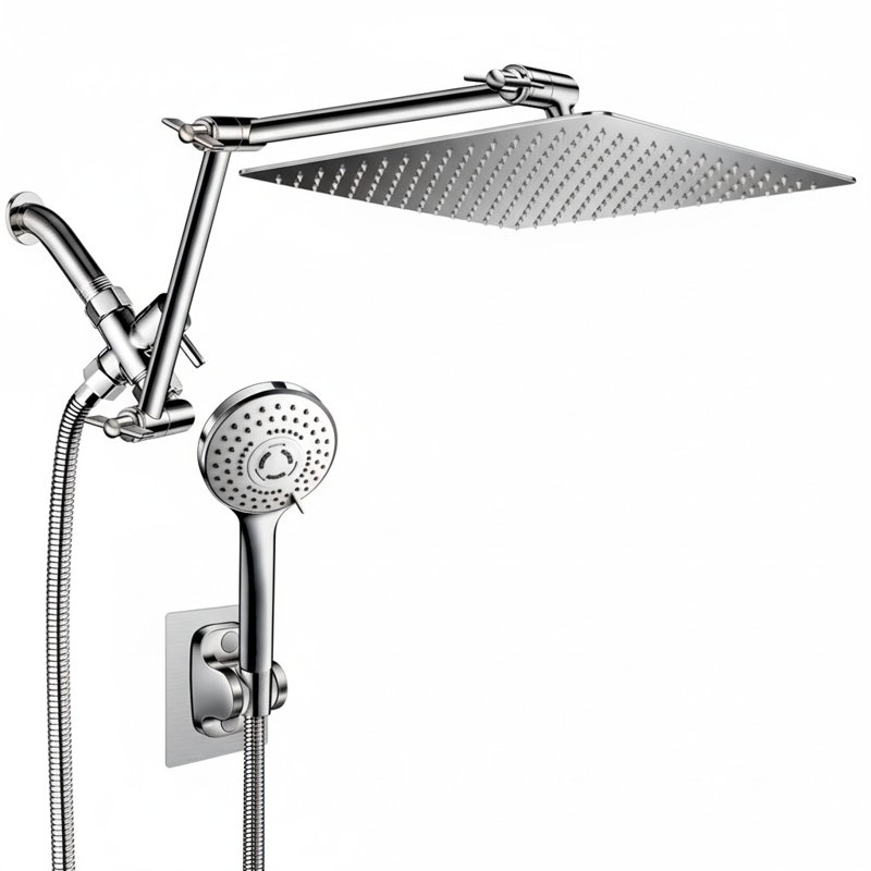 12" Rain Shower Head Combo with with Handheld, Adjustable Height Arm, Chrome