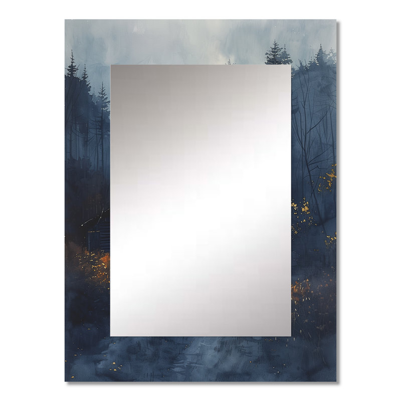 Blue Mystic Winter Barn In The Dark III - Miroir mural rectangulaire traditionnel, 32 po x 24 po
