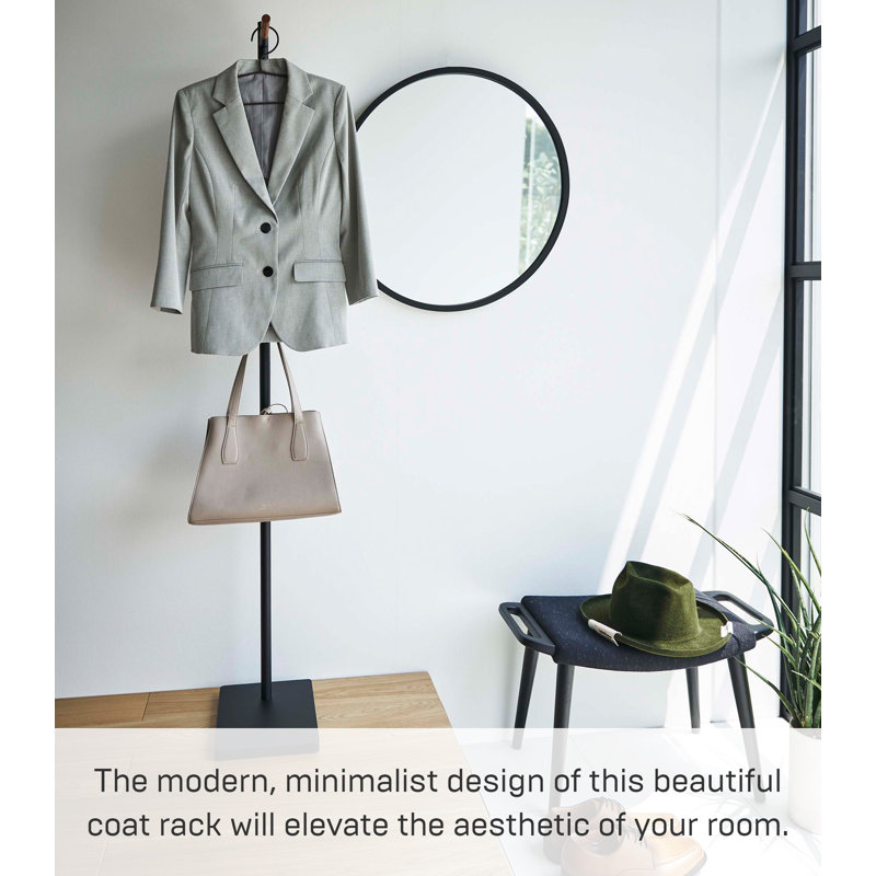 Black Steel and Wood Minimalist Coat Rack