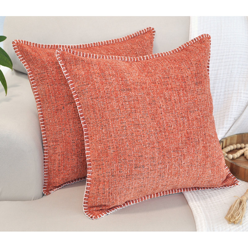 Orange Chenille 26" x 26" Square Throw Pillow Covers Set