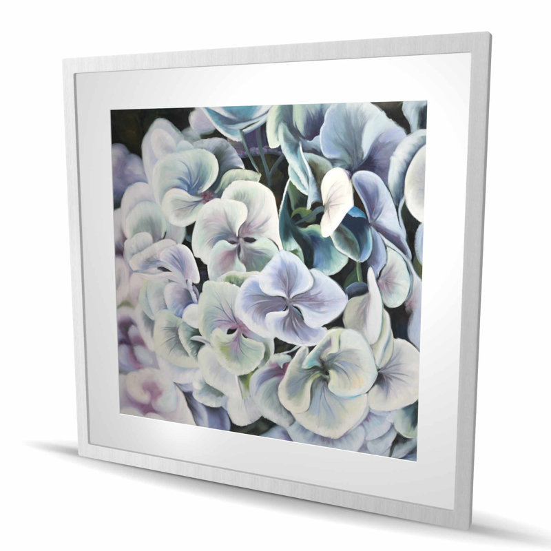 Fleurs d'hortensia colorées - impression encadrée verte, H 36 po x l 36 po