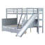 Lit superposé simple au-dessus de double avec glissade, tiroirs de rangement, tablettes et échelle, lit superposé en bois massif pour enfants, gris
