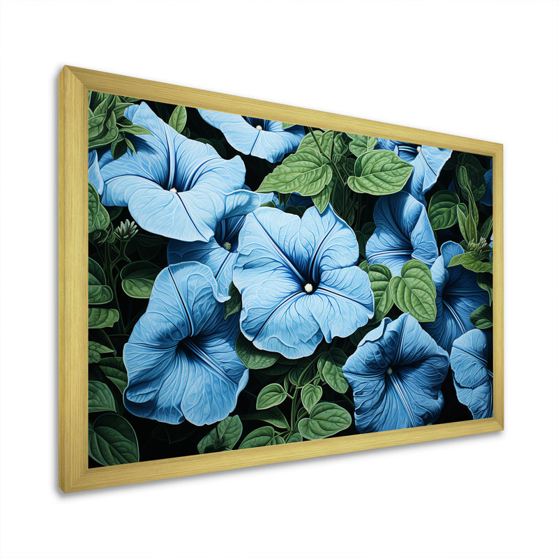 «Blue and White Morning Glory Garden Symphony 2 - Morning Glory», art mural, Cadre d'angle fermé doré