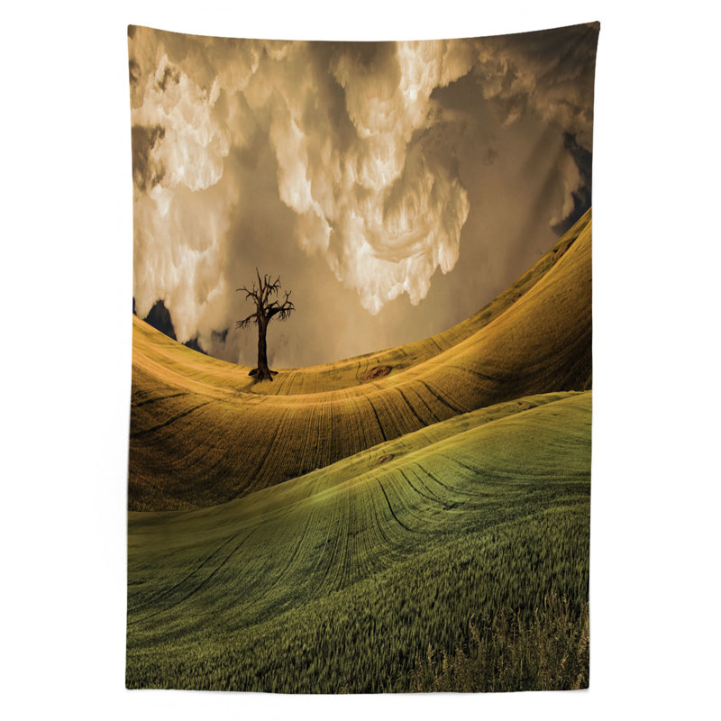 Nappe ambesonne nature, paysage serene avec le ciel spectaculaire et un arbre unique sur l’image hill, housse de table rectangulaire pour la cuisine de salle à manger décoration, 52 po x 70 po, multicolore