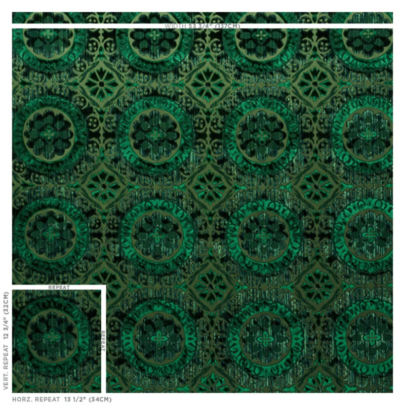 Suzani Strie Velvet Fabric, Emerald