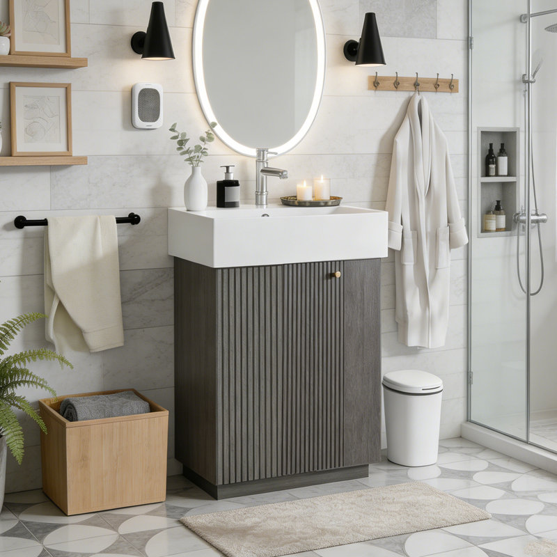 Meuble-lavabo 21,6 po avec lavabo en céramique, Gris foncé