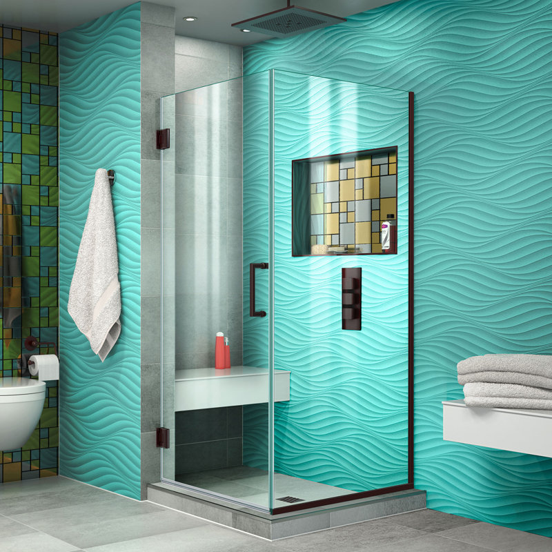 Unidoor Plus  Frameless Pivot Rectangle Shower Enclosure, Oil Rubbed Bronze, 72" H x 30.375" W x 30" D, Clear