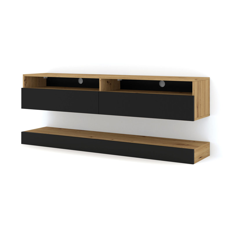 Donan TV Stand for TVs up to 65", Black Matt/Oak Artisan