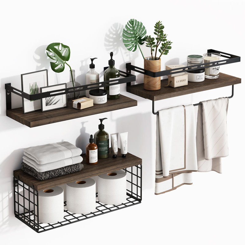 Hegewisch 4 Piece Floating Shelf, New Version/Dark Brown