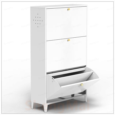 3 Drawer All Steel Shoe Cabinet, Freestanding Organizer with Flip Door, Modern Tipping Bucket for Entryway and Hallway