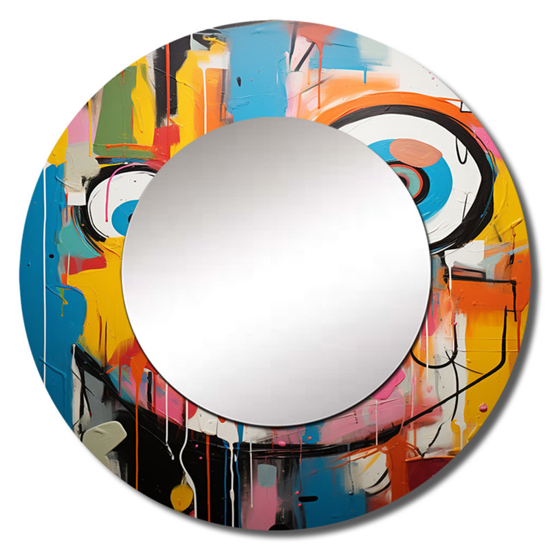 Sassan Pop Art Modern Robot V - grand miroir mural Pop Art, miroir décoratif rond Glam, impression d'art en métal