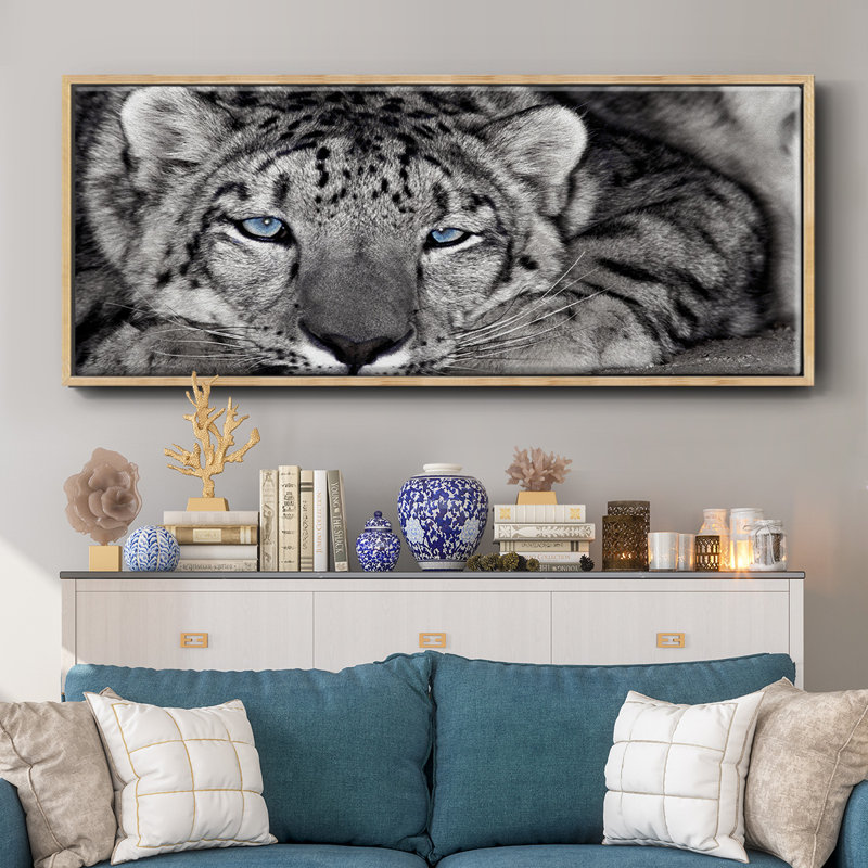 Snow Leopard Sanctuary- Framed Canvas, 8" H x 20" W