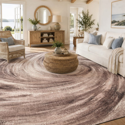 Tapis châtaignier abstrait en spirale à envers antidérapant lavable à la machine