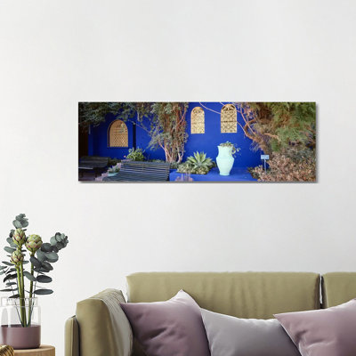 Majorelle Blue Colored Walls, Jardin Majorelle, Marrakech, Morocco - Wrapped Canvas Panoramic Print