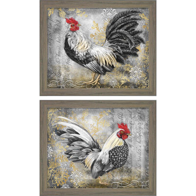 «Gold Lace Rooster» par Jean Plout, art encadré (ensemble de 2)