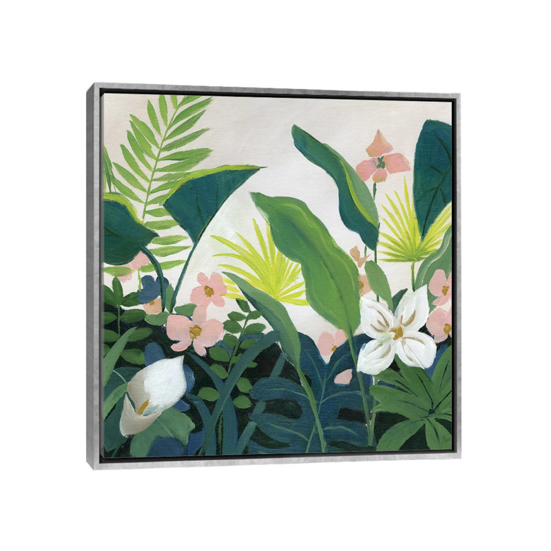 «Tropics» par Nan - reproduction imprimée, H 26 po x l 26 po x P 1,5 po, Encadrement argenté
