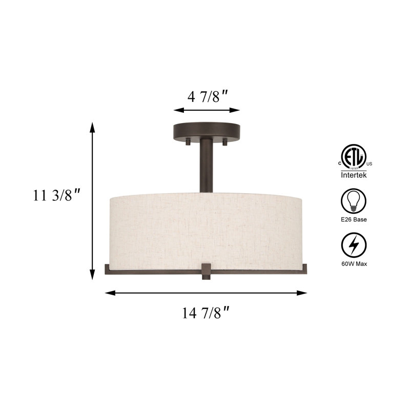 Fabric Semi Flush Mount, Bronze