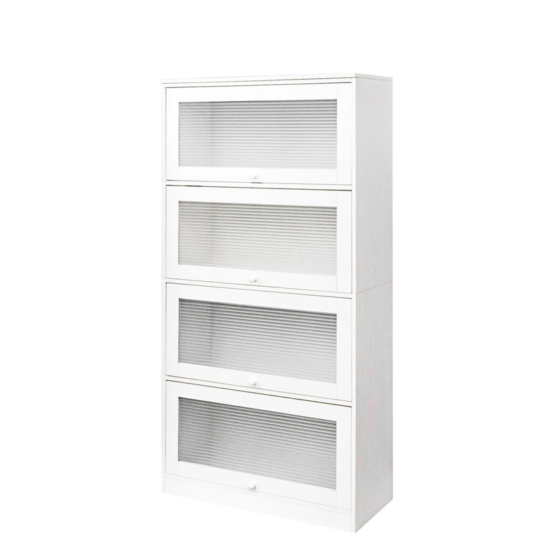 Bookcase Contemporary Closed Back Glass Doors Office Storage Cabinet Floor-to-Ceiling Low Cabinet, White