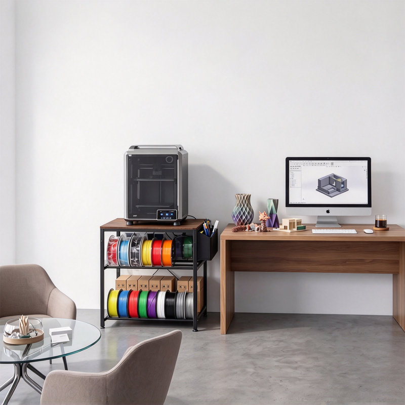3D Printer Stand with Filament Storage Rack, Brown