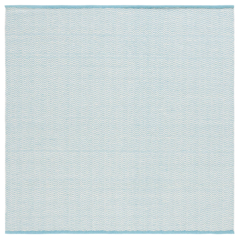 Vermont Hand Woven Cotton/Wool Geometric Rug in Teal/Ivory, Square 6'