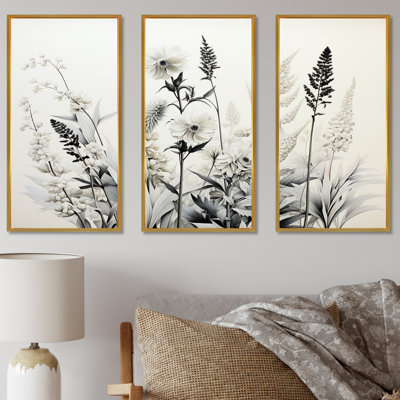 Grey And White Herbs Minimal Harmony II - Floral Herbs Canvas Wall Art Set
