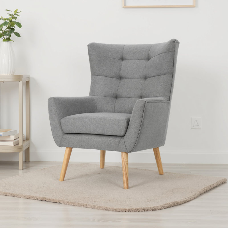Fauteuil à oreilles en polyester capitonné Buchholz, Polyester gris