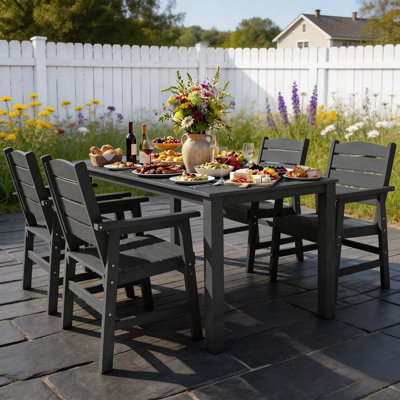 Ensembles de salle à manger d'extérieur toutes saisons 5 pièces avec trou pour parasol et structure en aluminium pour l'extérieur Cour arrière / porche / terrasse, 1 table 4 chaises