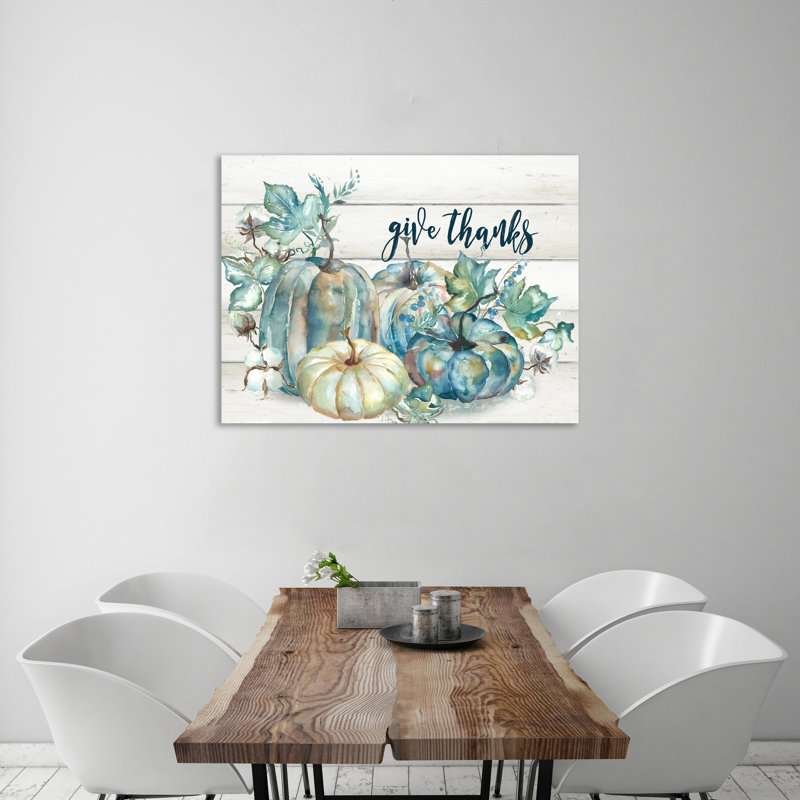 «Blue Harvest Pumpkin & Cotton Bolls: Offert Thanks», toile tendue par August Grove®, H 24 po x l 32 po x P 1,5 po