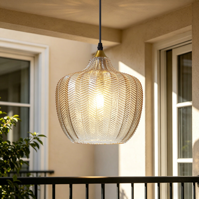 Luminaire suspendu pour îlot de cuisine 1 lumière moderne noir et or avec abat-jour en verre ambré de 9,44 po Mercer41, Ambre