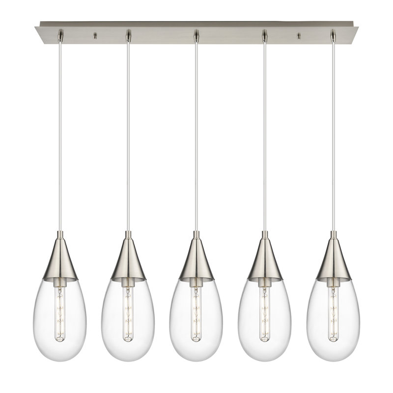 Luminaire suspendu grappe à 5 lumières Rameriz, Transparent, Nickel satiné brossé