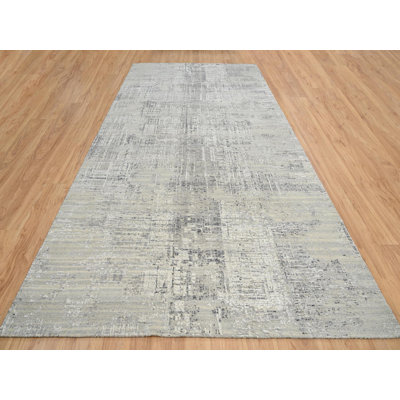 8'1" x 16'0" New Hand Knotted Grey Wool Runner Oriental Rug - MOA10264689