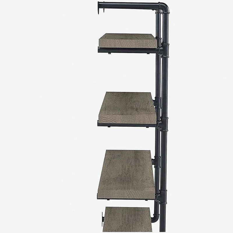 Black and Grey Driftwood 4-tier Wall Shelf, Black/Gray, (4 Shelves) 46.08"H x 39.33"W x 11.58"D