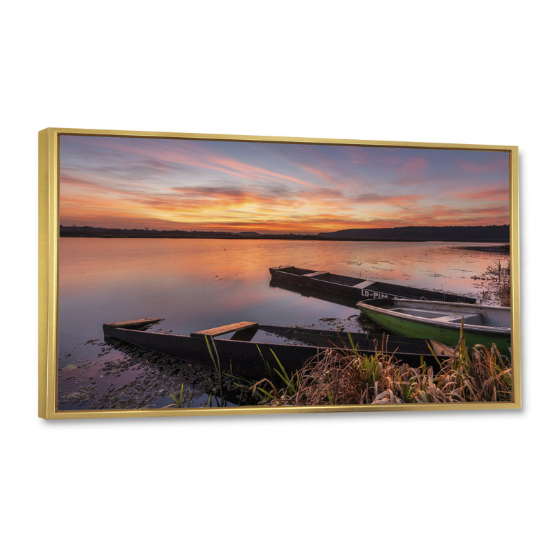 Dramatic Sunrise Lake - Print on Canvas, 8" H x 12" W x 1" D, Gold Framed
