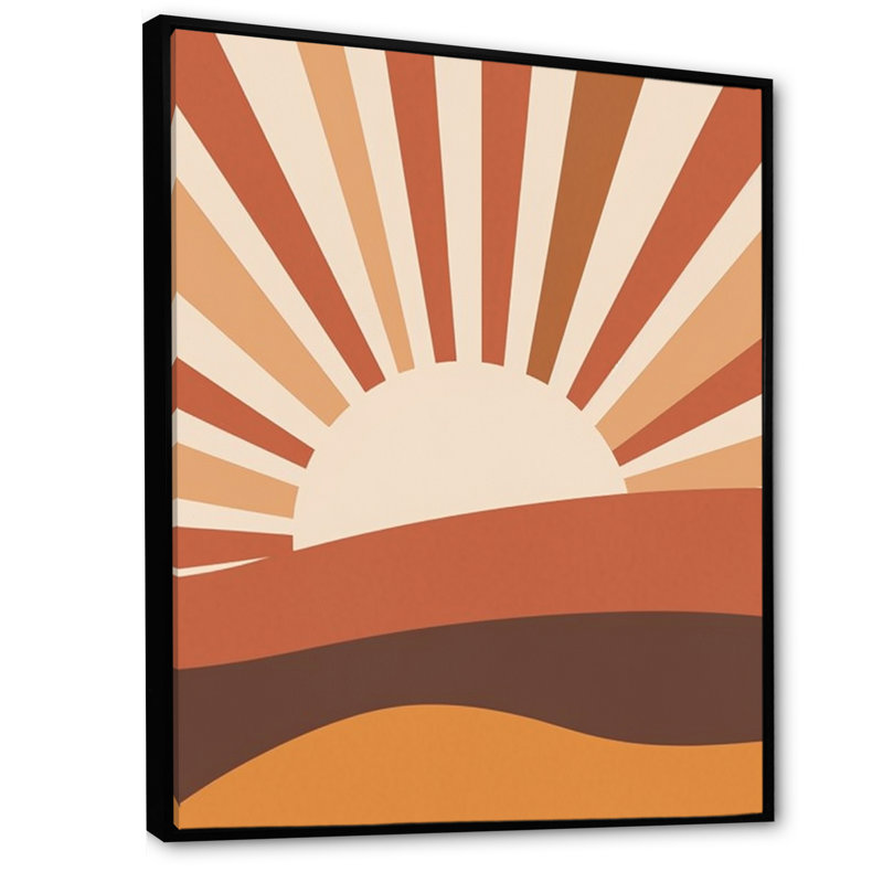 «Retro Terracotta Sun Midcentury Landscape» sur toile, H 32 po x l 24 po x P 1 po, Cadre flottant noir