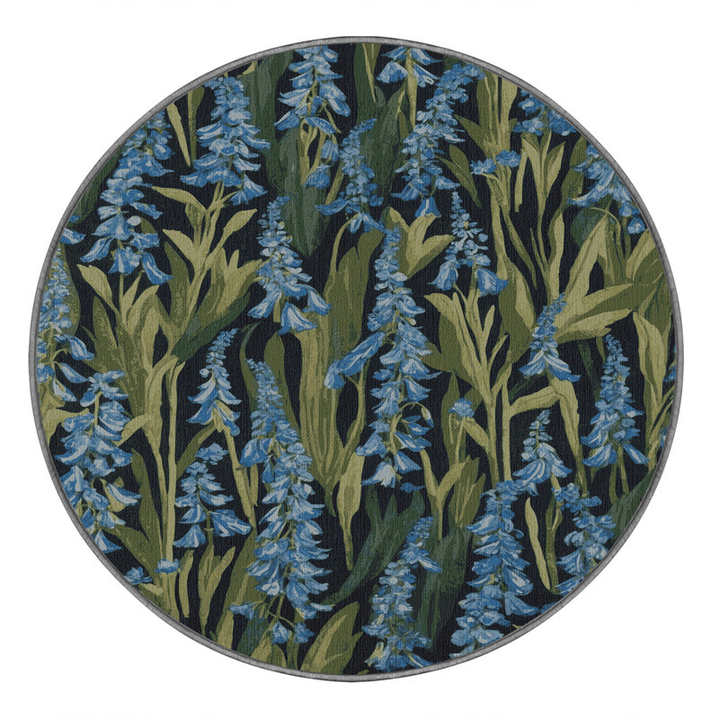 Tapis gris botanique lavable à la machine, Rond 7 pi