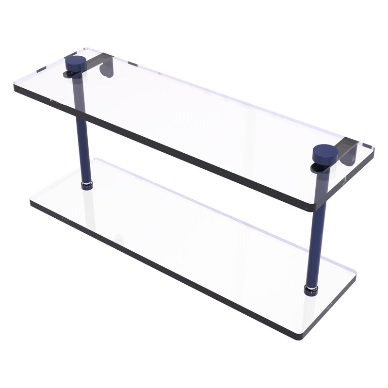 Tablette en verre à deux niveaux en pouces NS, H 8 po x l 16 po x P 5 po, Bleu méditerranéen