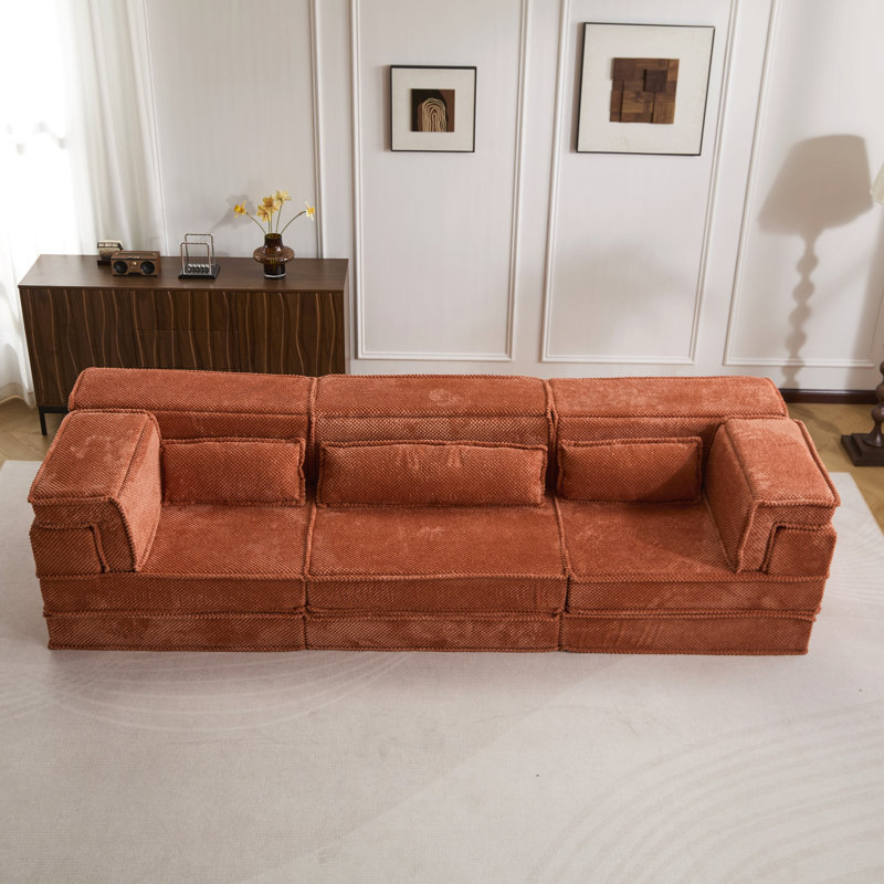 Compression Mahjong Sofa,Convertible Floor Sofa Bed,Diy Boneless Modular Sectional Sofa,No Assembly Required,Circle Fleece Fabric,Oversized 3 Seater With 3 Pillows