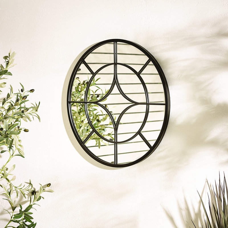 Copa Black Medium Round Window 90cm Garden Mirror