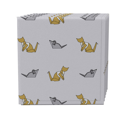 Fabric Textile Products, Inc. Napkin Set Of 4, 100% Cotton, 20X20", Origami Cats